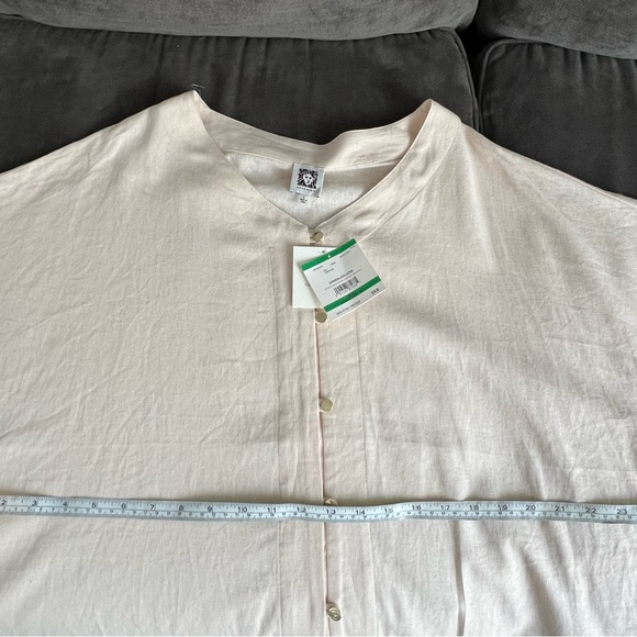 Anne Klein Top Blouse Shirt Career Linen Blended Solid Navy Blue Size L Large - Picture 11 of 12